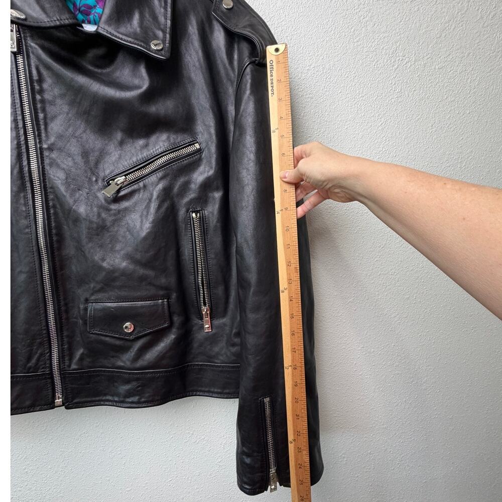 Versace Black Leather Moto Biker Jacket Men L - Picture 13 of 16